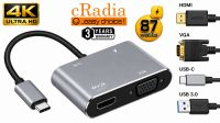 Cable adaptador cRadia USB 3.1 C - VGA HDMI+USB3 H+USB-C PD+Lector de tarjetas+audio  0.15m