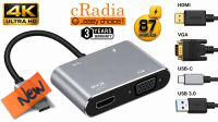 Cabo conversor cradia USB 3.1 C - VGA+HDMI+USB3 F+USB-C PD+Card Reader+audio  0.15 m.