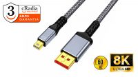 Cable mini DisplayPort a DisplayPort V1.4   8K@60Hz,4K@120Hz Nylon Gris 2m