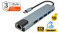 Docking 6 in 1 USB C  M - RJ45(giga),3xUSB3.0 ,HDMI 4k, 100W PD