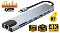 Docking cRadia 8en1 USB C  M-RJ45  2xUSB  HDMI  1xTF/SD 2xUSB-C  PD