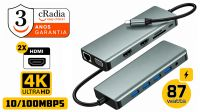 Docking 12in1 USB C M-RJ45 VGA 2xUSB3.0 2xUSB2.0 2xHDMI Doble monitor 2xSD/TF Jack3.5 100W PD