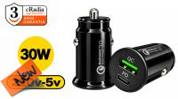 Cargador mechero  12/24V  USB-A, USB-C  QC3.0  30W  Negro