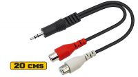 Cabo audio Jack 3.5mm Macho a 2x RCA Fêmea 20cm