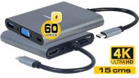 Cabo conversor USB 3.1 C - VGA+HDMI+USB3 F+USB-C PD+Card reader+audio 15cm