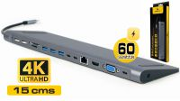 Docking USB 3.1 M - VGA/HDMI/USB3.1/USB 2.0/SD Card/RJ45/2xPD - PD 60w 15cm