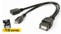 Cable de datos OTG USB 2.0 A Hembra a Micro B Hembra + Micro B Macho Negro 0.15m