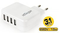 Cargador universal 4xUSB 3.1A max. Blanco