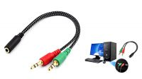 Cable adaptador en nylon (micro y auricular) Jack 3.5mm Hembra a 2 x Macho negro 0.2m