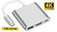 Cabo adaptador USB 3.1 M - HDMI  USB 3.1 F  USB 3.0  4K prateado com 0.15 m.