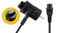 Cable de alimentación Schuko Macho - IEC C5 (Mickey Mouse, Trébol, 3pin) botón de ayuda a desconexión Negro 1.5m