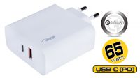 Transformador USB 110-240V QC3.0 1xUSB+USB-C, PD3.0, 5-20V, máx.65W, 3A Blanco