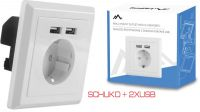 Espelho p/ embutir em cx superficie c/ficha Schuko + 2 x usb 2.1A branca