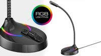 Microfone com base Gaming Havit GK55 RGB USB flexível preto 2m