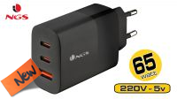 Cargador USB QC 3.0   65W  2 x USB-C + 1 x USB-A  Negro para portátil/tablet