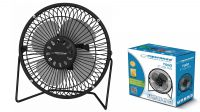 Mini ventilador USB de 6" con rejilla y soporte de aluminio negro.