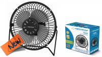 Mini ventilador USB de 6" con rejilla y soporte de aluminio negro.