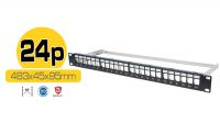 Painel frontal 19" para 24 conectores com organizador de cabos UTP/STP preto