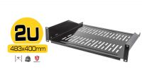 Prateleira frontal 19" 2U fixa 400mm preto
