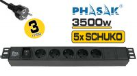 Regleta PHASAK 19" 5 tomas Schuko, con interruptor, 3600W 16A Negra