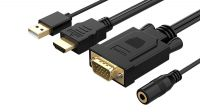 Conversor de video HDMI M a VGA Macho+ audio Jack 3.5mm Hembra con USB 1080P Negro