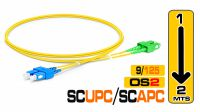 Cabo fibra óptica SM OS2 9/125µ SC/UPC - SC/APC LSZH DX amarelo 2m
