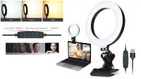Anillo de luz 6" para video conferencia, PC, USB, con regulación intensidad y color