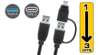 Cable USB 3.0 tipo A-A con adaptador para USB C Negro