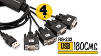 Adaptador USB a RS232 4 puertos DB9 Macho Negro