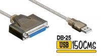 Cabo adaptador USB a paralelo DB25P F transparente 1.5m
