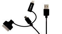 Cable de datos/carga USB a Micro B con adaptador Lightning 08P/30P Negro 1m