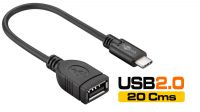 Cable extensión USB-C Macho a USB 2.0 A Hembra Negro 0.2m