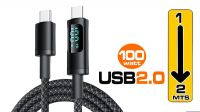 Cabo USB  C  M/M   PD100W  5Amp nylon negro display