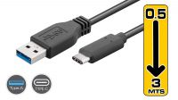 Cable USB 3.1 C Macho - USB 3.0 A macho Negro High-speed charging 3A