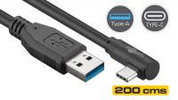 Cabo USB 3.1 C angulado 90º Macho - USB 3.0 A Macho preto 2m