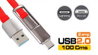 Cabo plano de dados e carga USB 2 em 1 iPhone / micro USB metal 1m