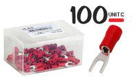 Conjunto de 100 terminales tipo horquilla crimpar/soldar Rojo