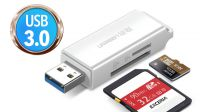 Lector tarjetas Ugreen CM104 externo USB 3.0 - SD + Micro-SD / TF  Blanco