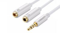 Cable Ugren AV141 Jack 3.5mm  4 Pines Macho a 2 x Jack 3.5mm Hembra Blanco 0.20m.