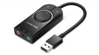 Tarjeta sonido USB Ugreen control Volumen OTG MAC, Linux,  con cable Negro 0.15m.