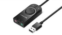 Tarjeta sonido USB Ugreen control Volumen OTG MAC, Linux,  con cable Negro 1m