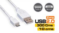 Cabo USB 2.0 Tipo A Macho a Micro B macho em Branco